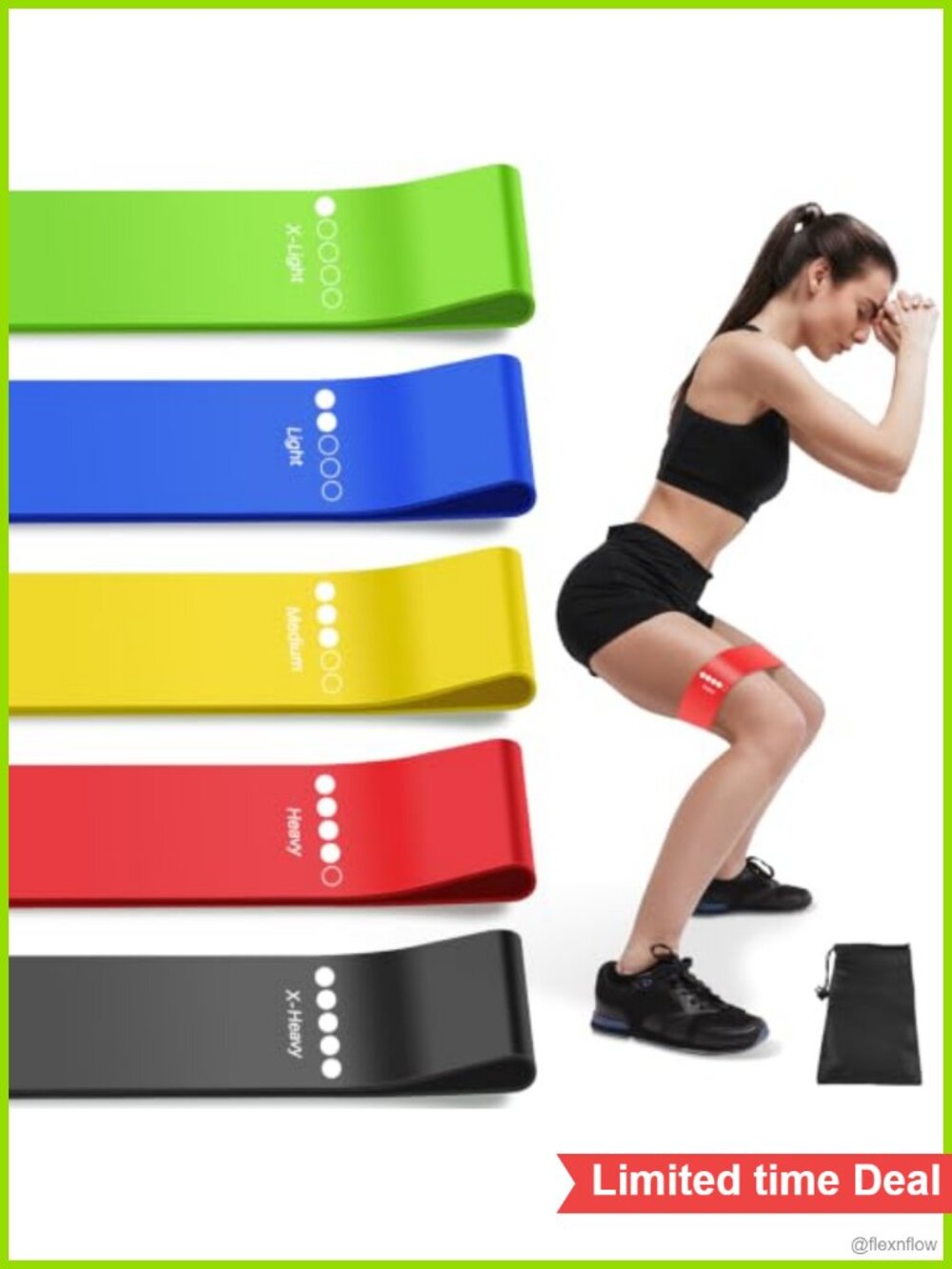 Resistance Bands Set of 5 Exercise Latex Workout Bands with Bag